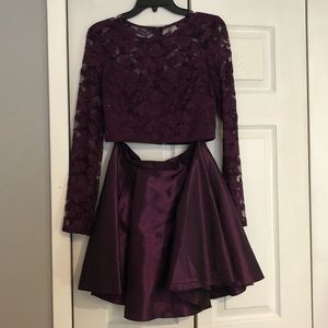 Long sleeve dark purple two piece dress